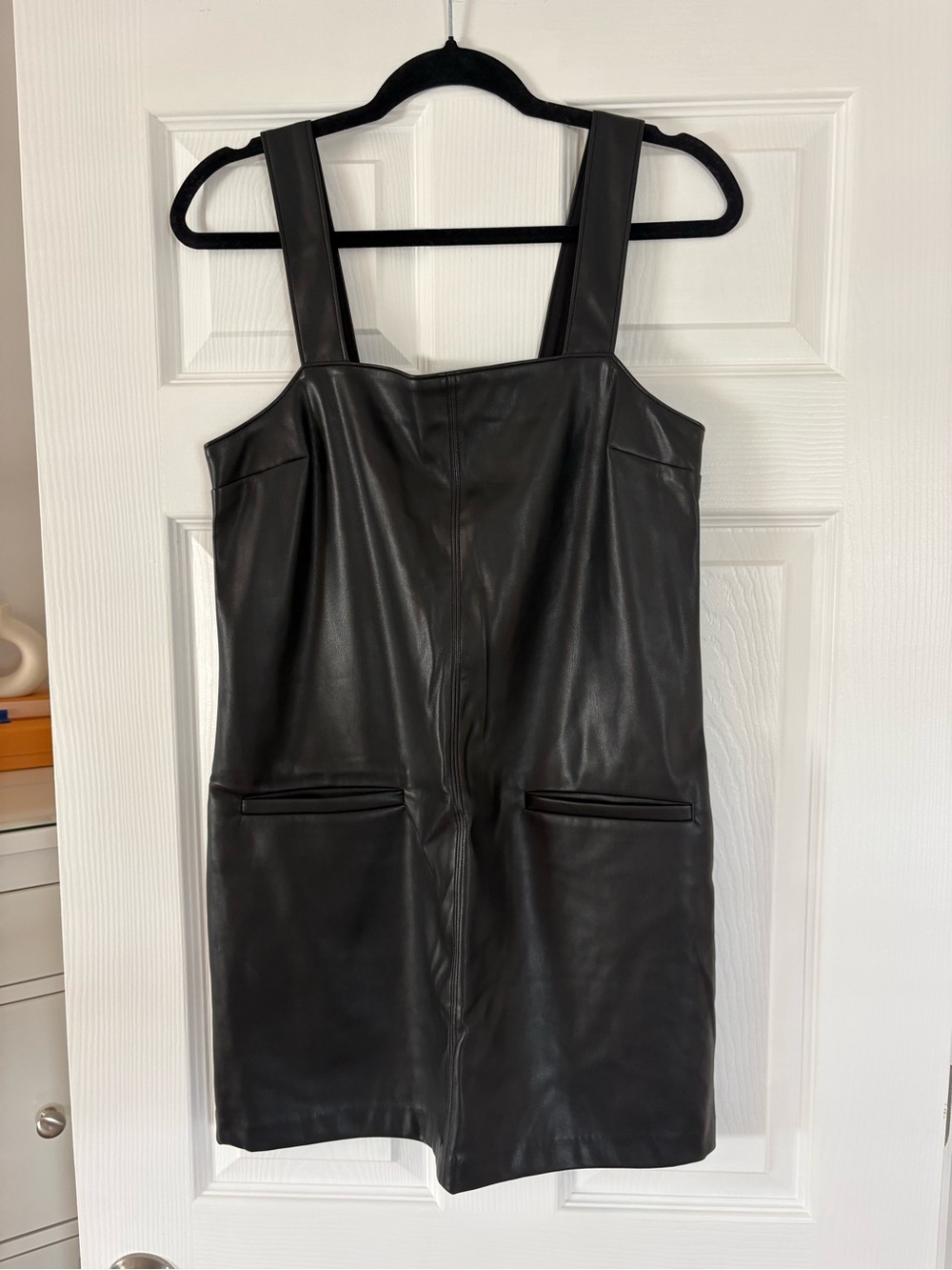 Abercrombie & Fitch Black Faux Leather Pinafore Mini Dress